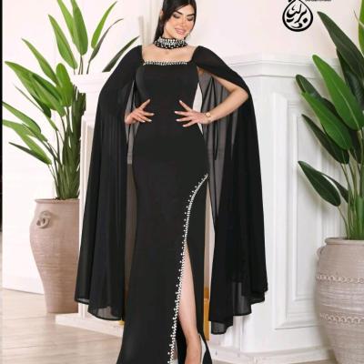 پیراهن مهمانی زنانه غواصی نگین دوزی مدل ماکسی دریا
