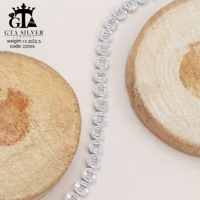 دستبند مدل emerald cut زنانه با آبکاری طلا سفید کد 22095