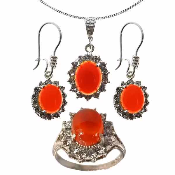 نیم ست نقره عقیق سرخ طرح گل