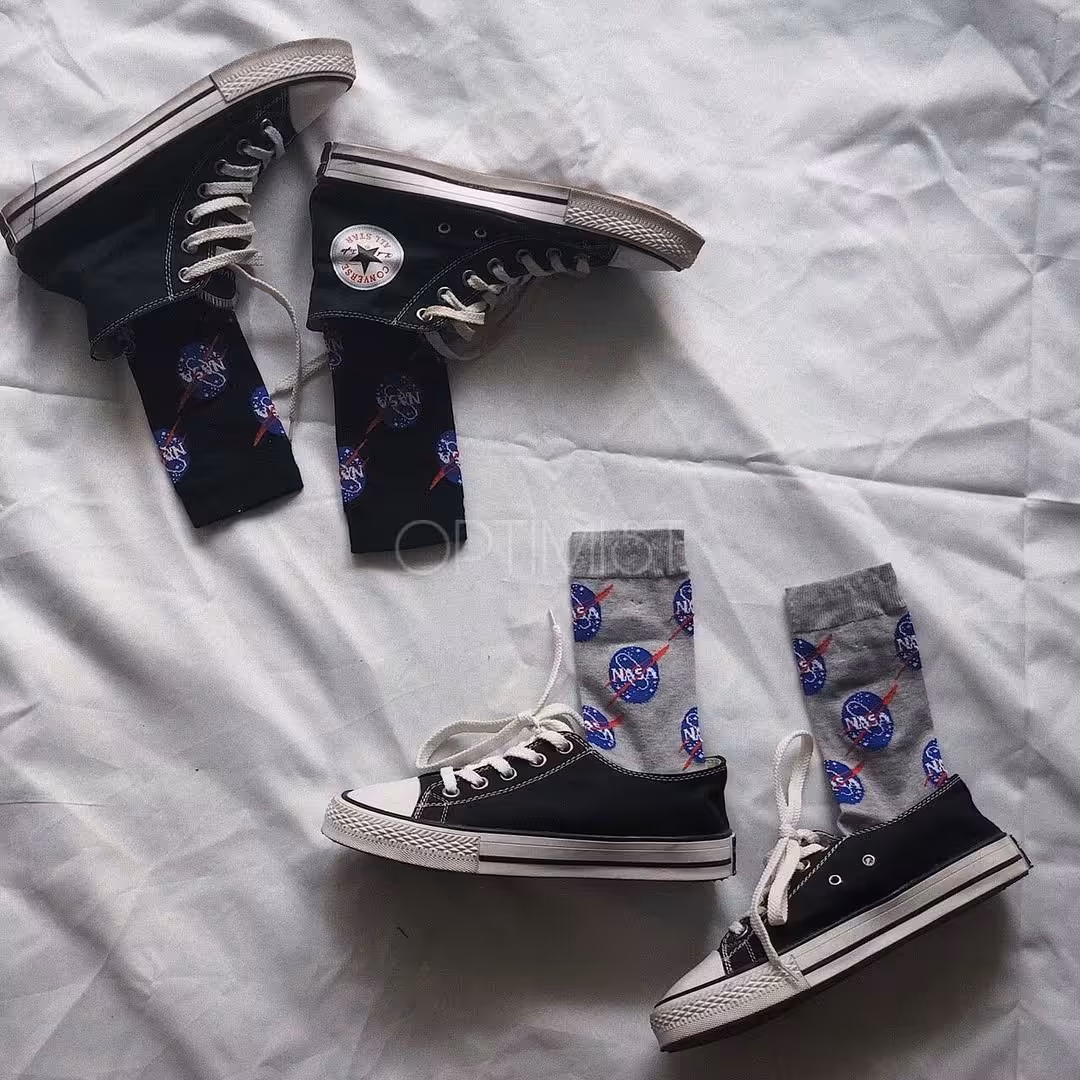 پک 2جفتی جوراب NASA ساقدار زمینه طوسی و مشکی نخ پنبه فری سایز