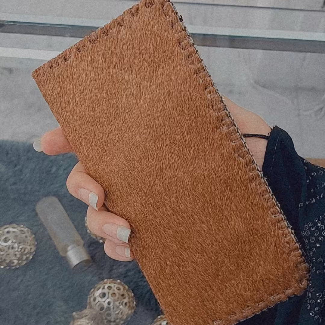کیف پول دست دوز با چرم طبیعی گاو