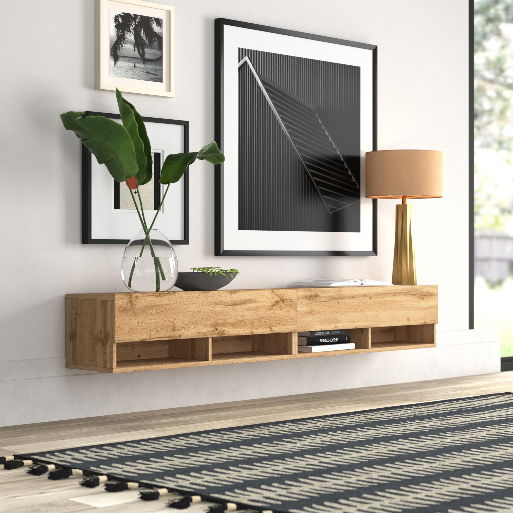 میز تلویزیون چوبی مدل TV3 مدرن گل نیلوفری