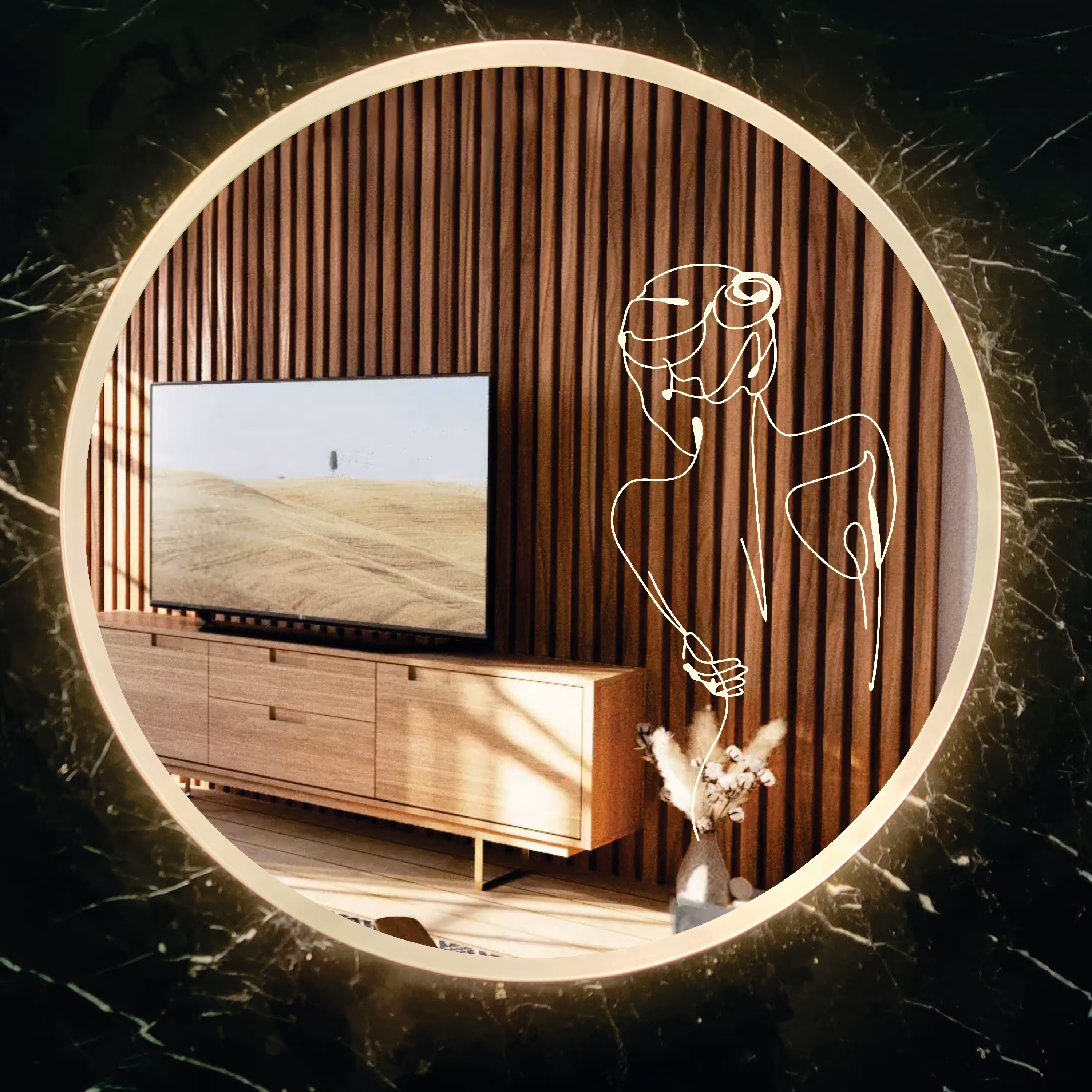 آیینه بک لایت مینیمال در سایز 50در 70 و قطر 70 در دو رنگ نور آفتابی و مهتابی  بدون پاور