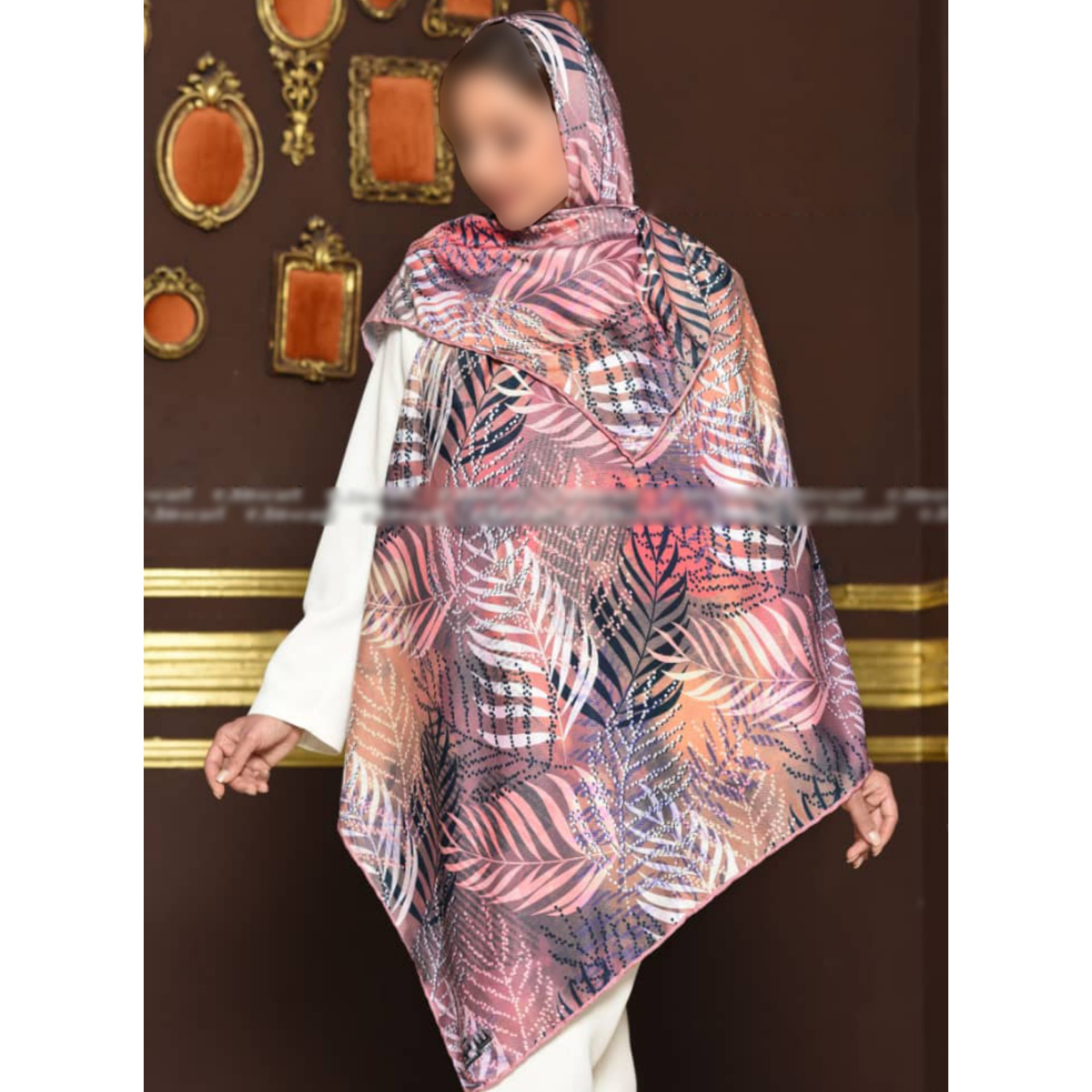 روسری نخ ابریشم گارزا سایز 140 دستدوز شده مناسب برای استفاده روزمره و مجلسی