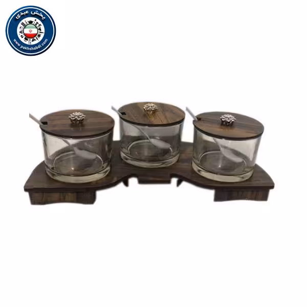 جا ادویه شیشه ای پایه چوبی منحنی