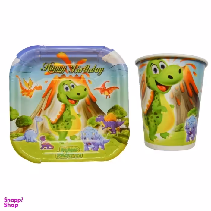 پیش دستی و بشقاب یکبار مصرف مدل دایناسور بسته 20 عددی