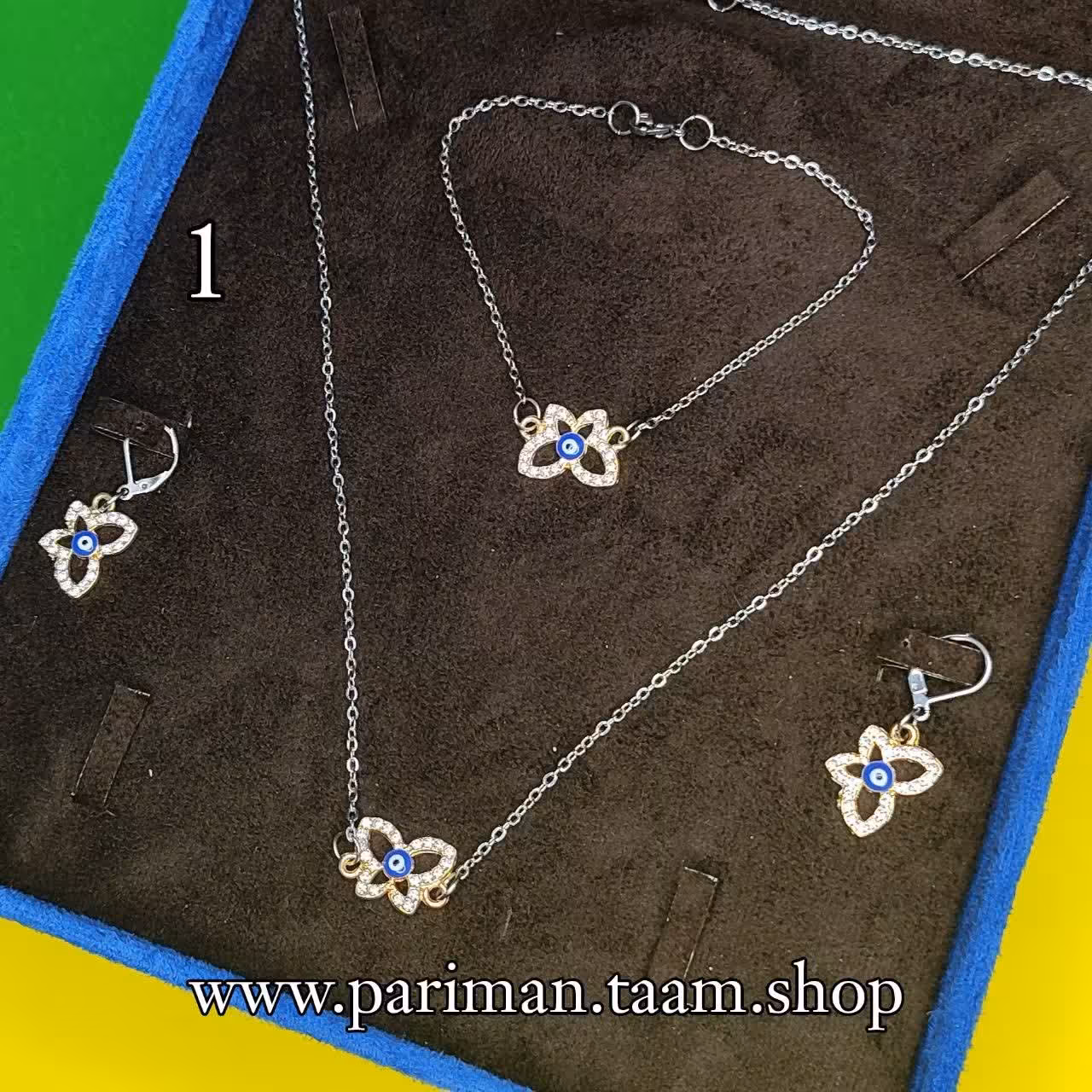 سرویس گردنبند 4تکه نقره ای با قلاب قفلی