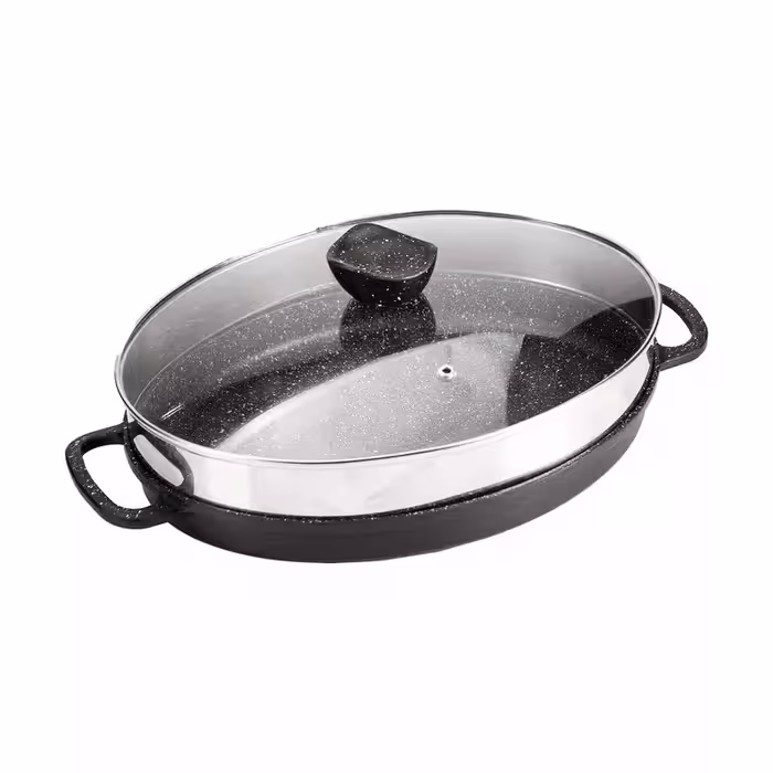 تابه بیضی چدنی نالینو مدل آنجلو Angelo (سایز 34) با درب