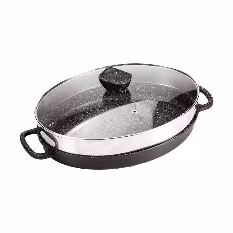 تابه بیضی چدنی نالینو مدل آنجلو Angelo (سایز 34) با درب