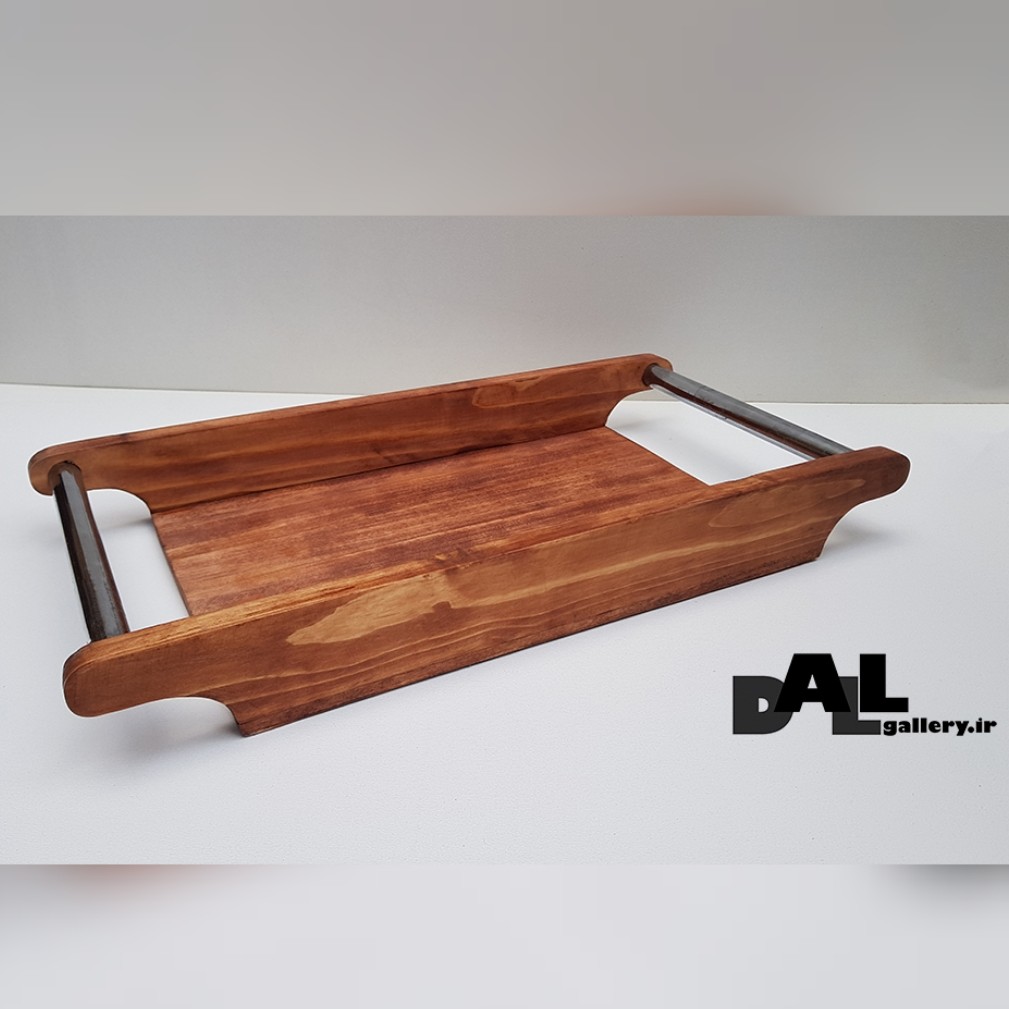 سینی چوبی دسته استیل