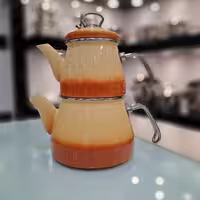 ست کتری قوری ترک tasev رنگ نانجی سایه دار پر رنگ