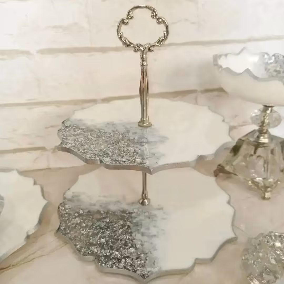 شیرینی خوری دو طبقه سفید ورق نقره ،قطر30