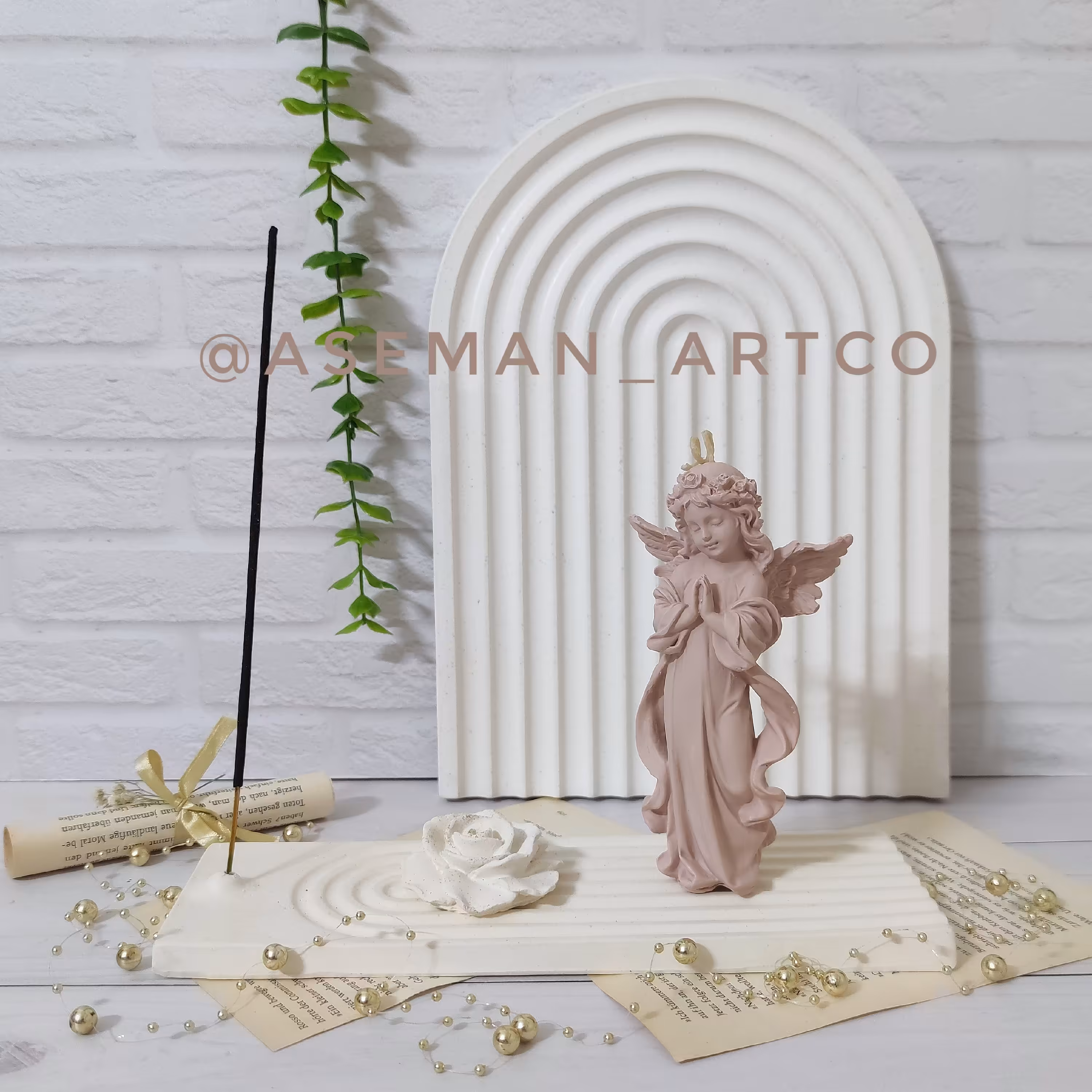 ست دکوری و تزیینی سه تکه ی جاعودی، شمع فرشته و شمع گل