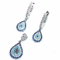 نیم ست نقره چشم جواهری آبکاری رادیوم اشکی