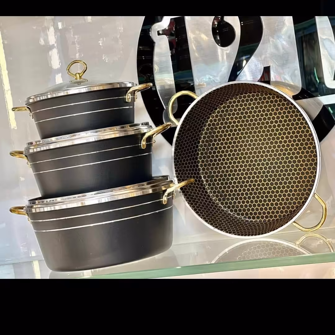 سرویس قابلمه 7پارچه گلدانی دسته طلایی کیژان کیفیت عالی به همراه ارسال 