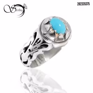انگشتر نقره مردانه با نگین فیروزه نیشابور کد: 2586