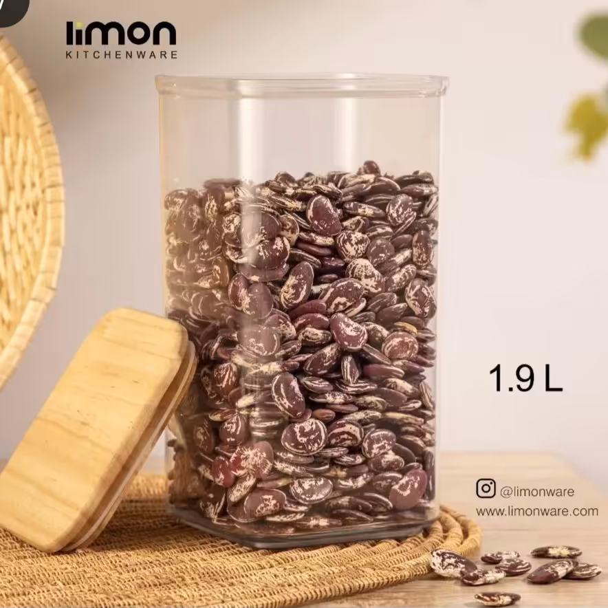 بانکه 4 گوش حبوبات درب چوبی لیمون (سایز 1)