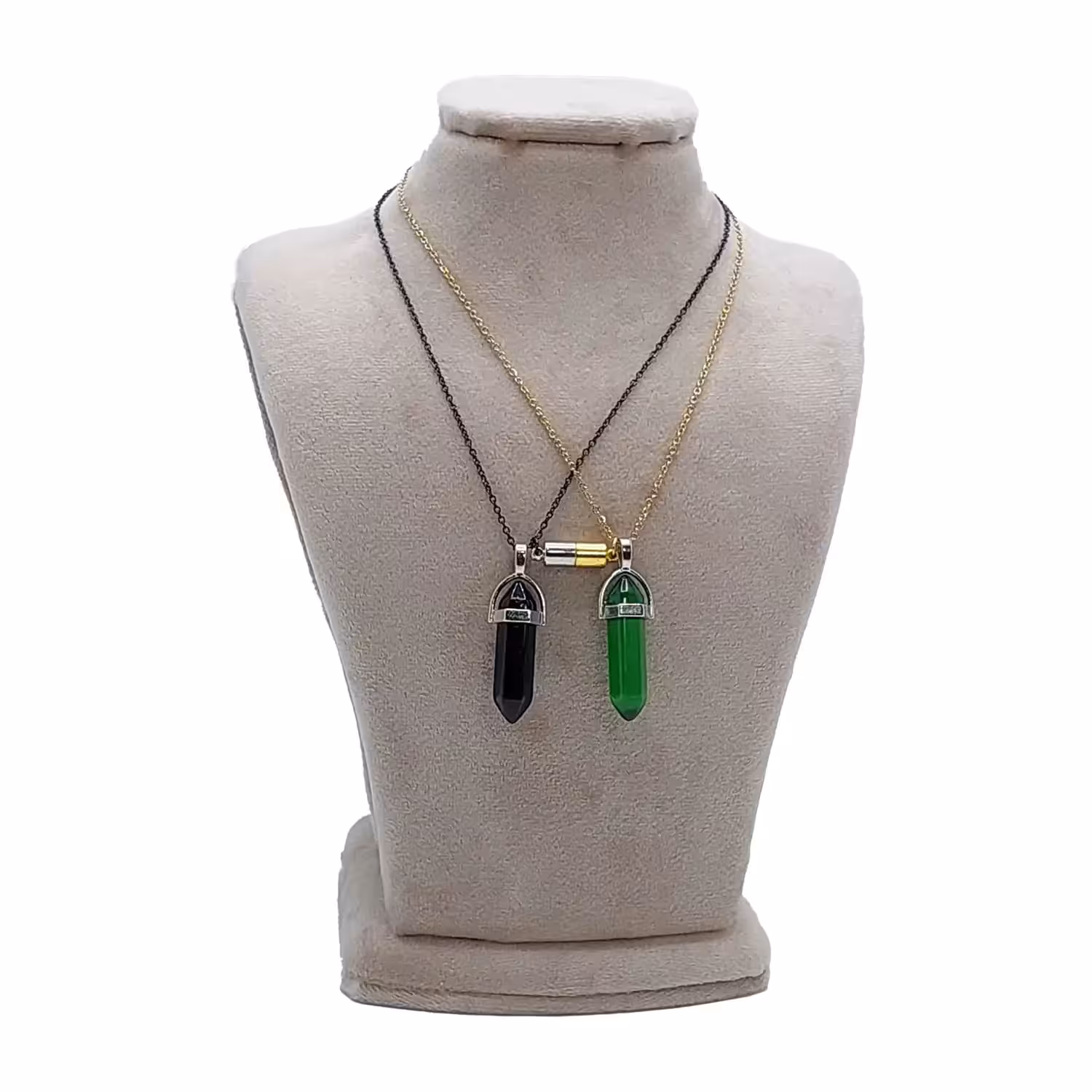  ست کاپلی گردنبند سنگ منشور سبز و مشکی CS-1195