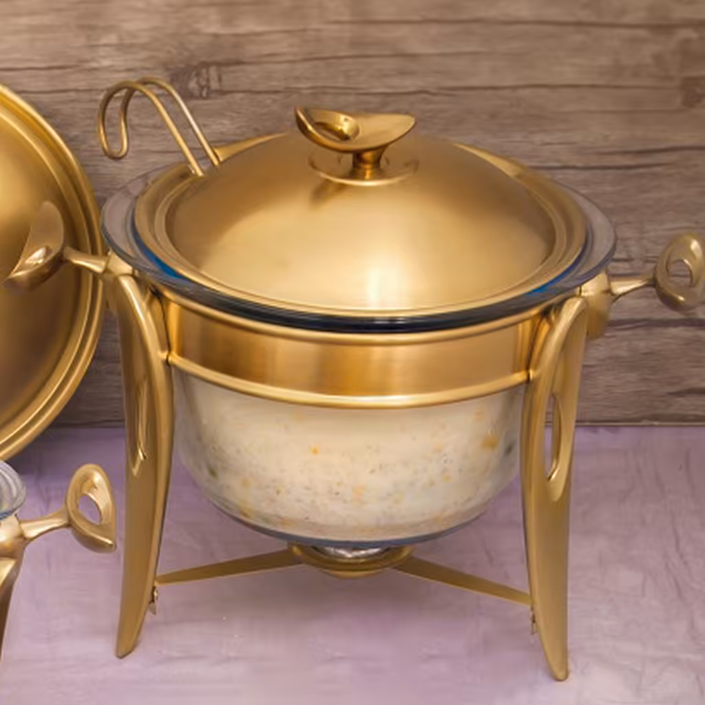 سوفله سوپ خوری بزرگ تک استیل مدل لوپ (طلایی مات)