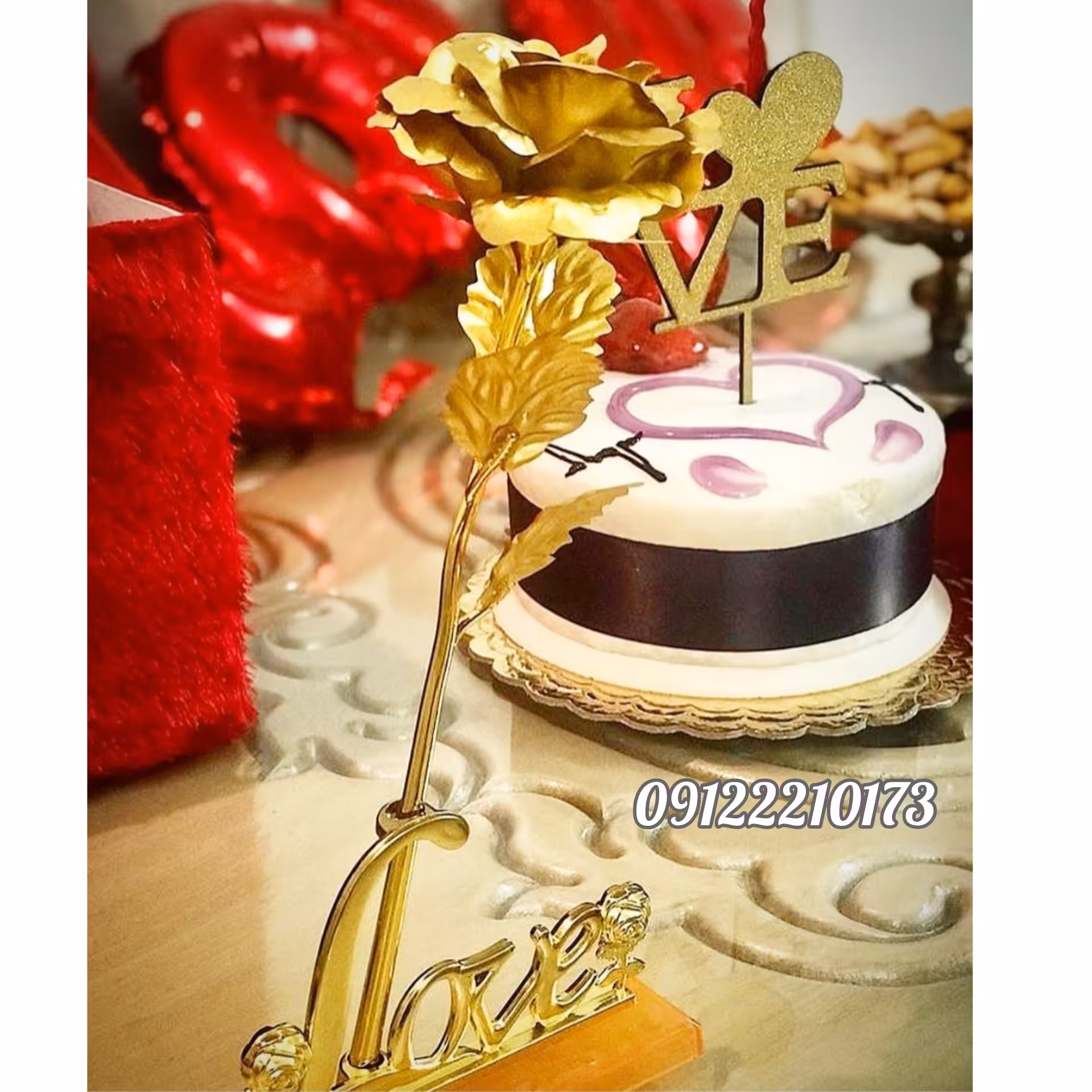 گل رز پایه love روکش طلا