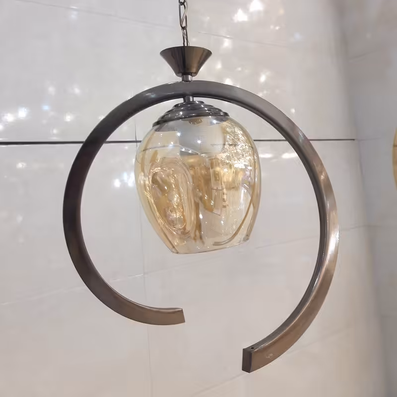 لوستر آویز پروفیلی مدل فنری تک شعله با آبکاری آنتیک