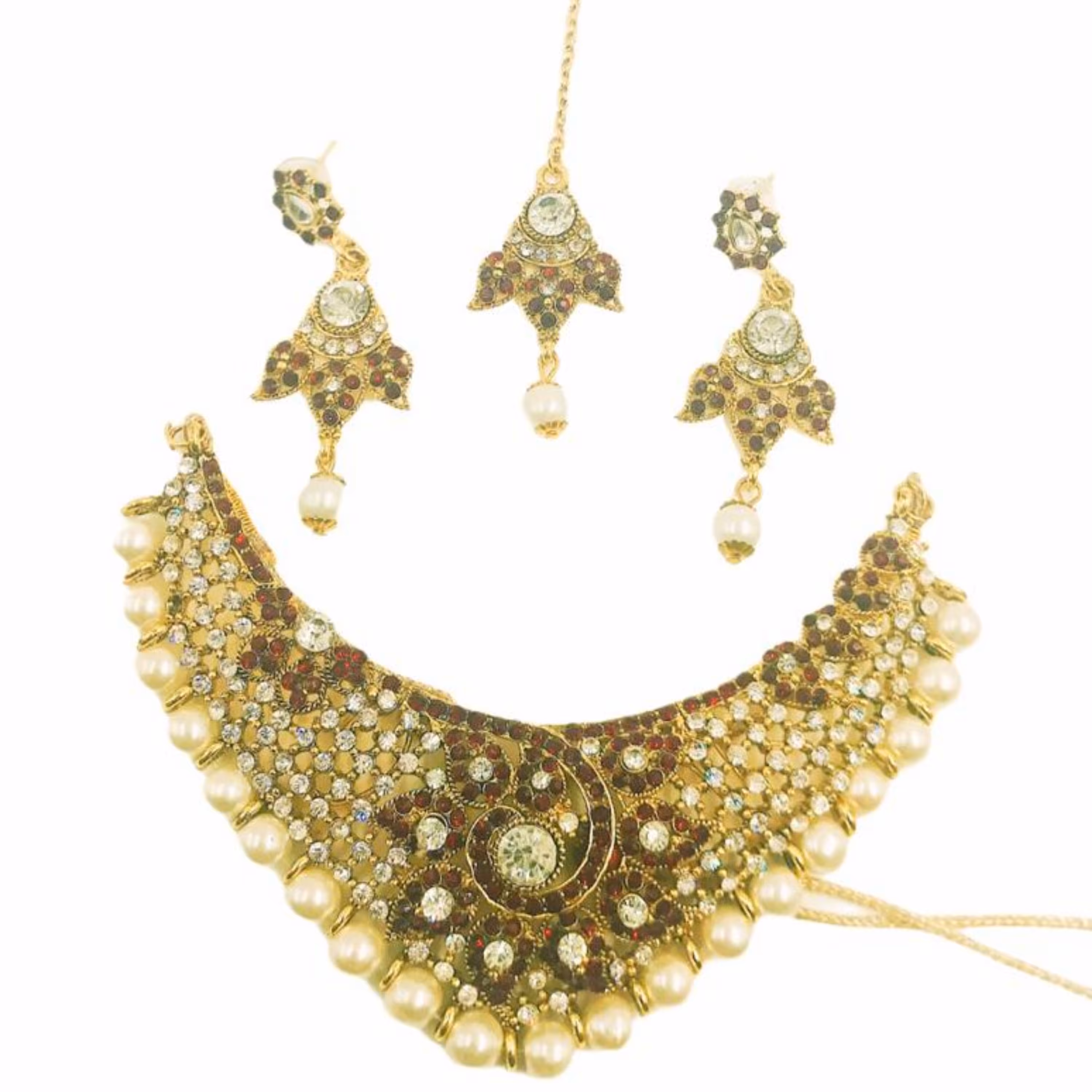 نیم ست هندی نگین سرخ و سفید 1403