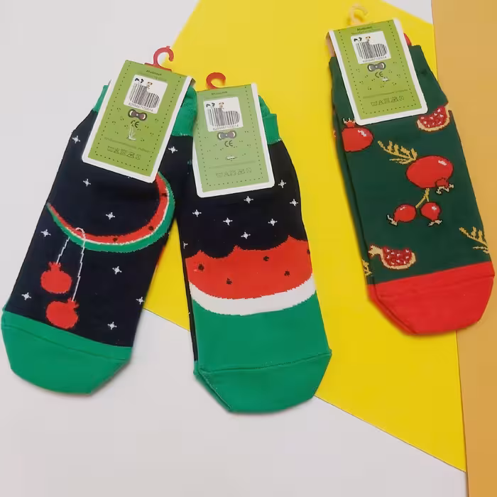 جوراب یلدا،مچی،طرح انار و هندوانه،نخ پنبه درجه یک،