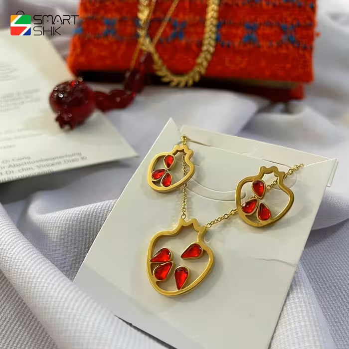 نیم ست انار استیل و رنگ ثابت مشابه طلا مناسب شب یلدا
