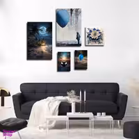 تابلو شاسی بکلیت طرح طبیعت مدرن آبی مدل SH-1753 مجموعه 5 عددی