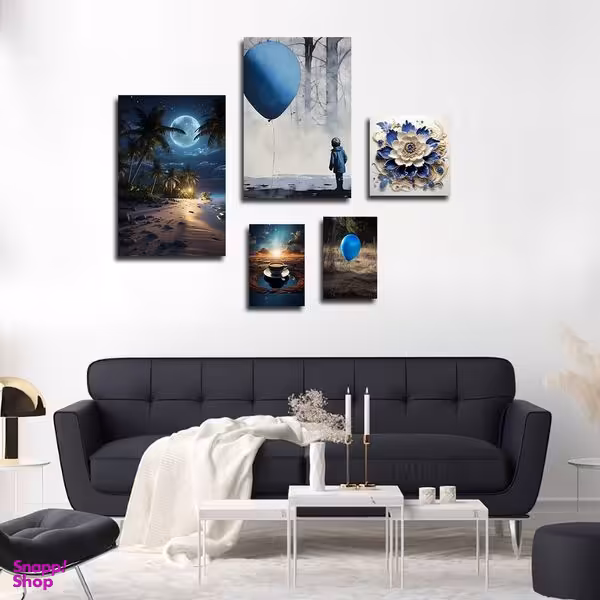 تابلو شاسی بکلیت طرح طبیعت مدرن آبی مدل SH-1753 مجموعه 5 عددی