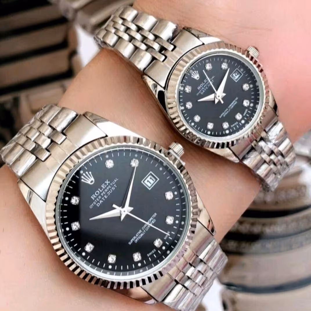 ساعت ست رولکس نقره ای صفحه مشکی 