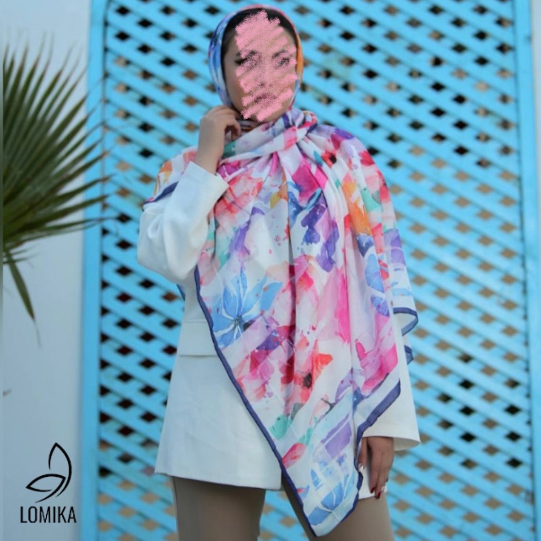 روسری طرح دار دست دوز نخی قواره بزرگ 140