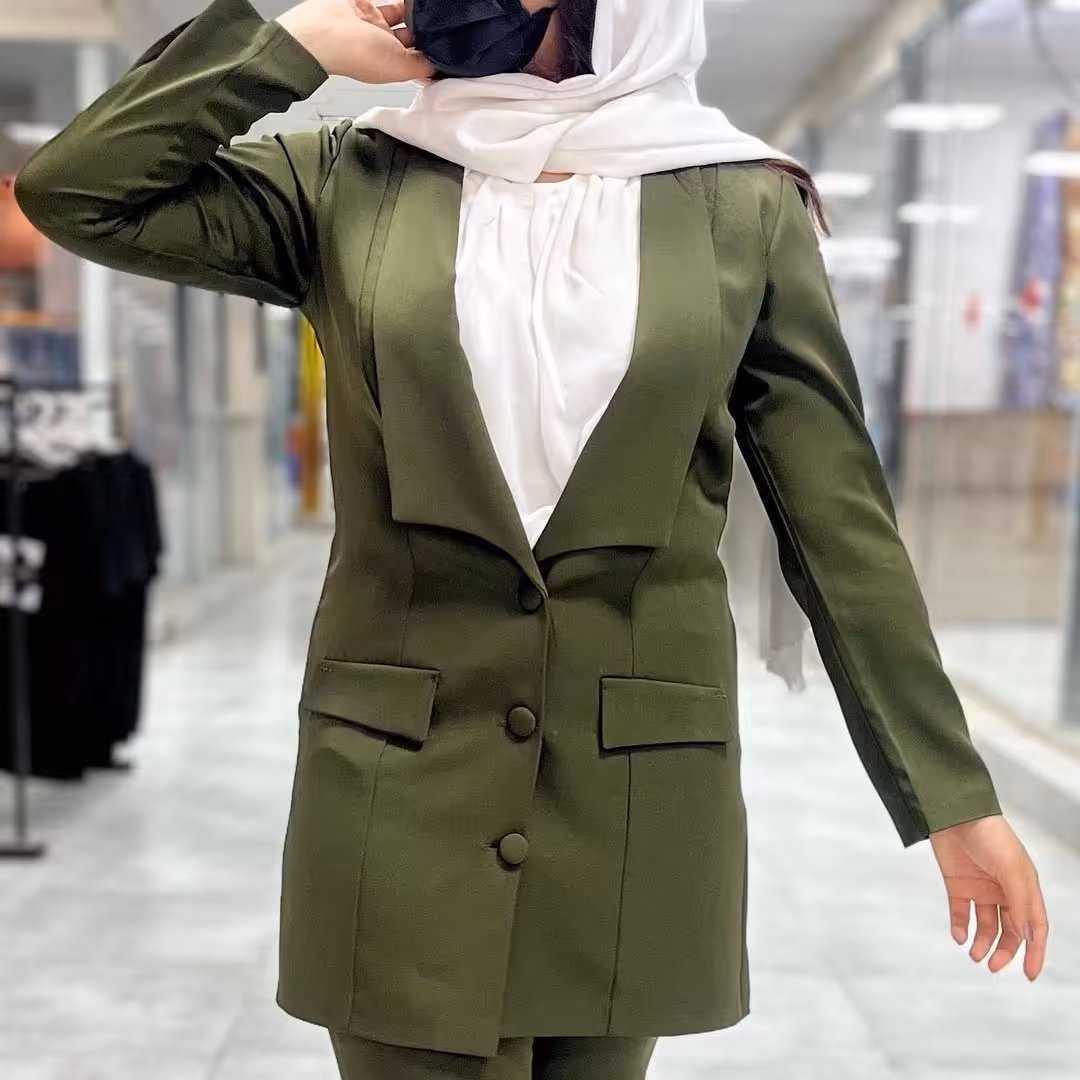 کت و شلوار زیتونی تیره قد کت 85 سایز بندی