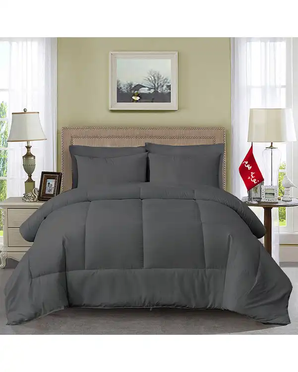 سرویس لحاف روتختی مینیمال دو نفره 7 تکه طوسی تیره نوپه هوم Nopehome طرح مربعی کد 147