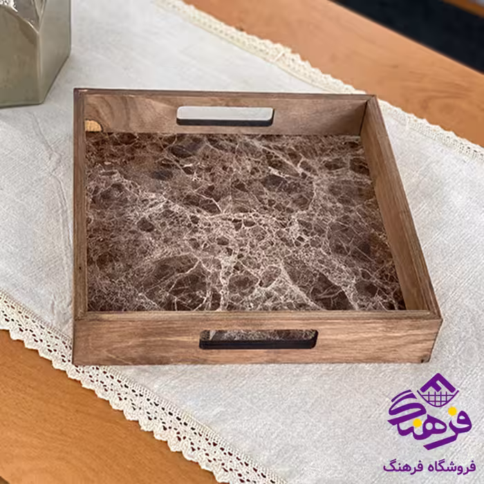 سینی رایکا چوبی طرح سنگ مربع