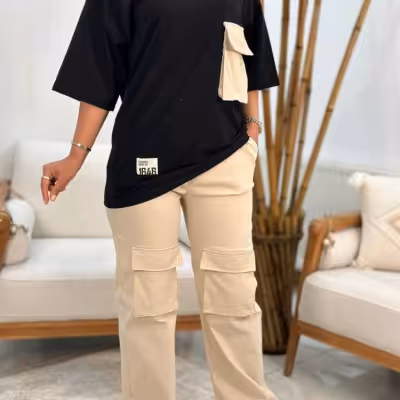 ست کارگو تیشرت وشلوارکتان کش پنبه درجه یک