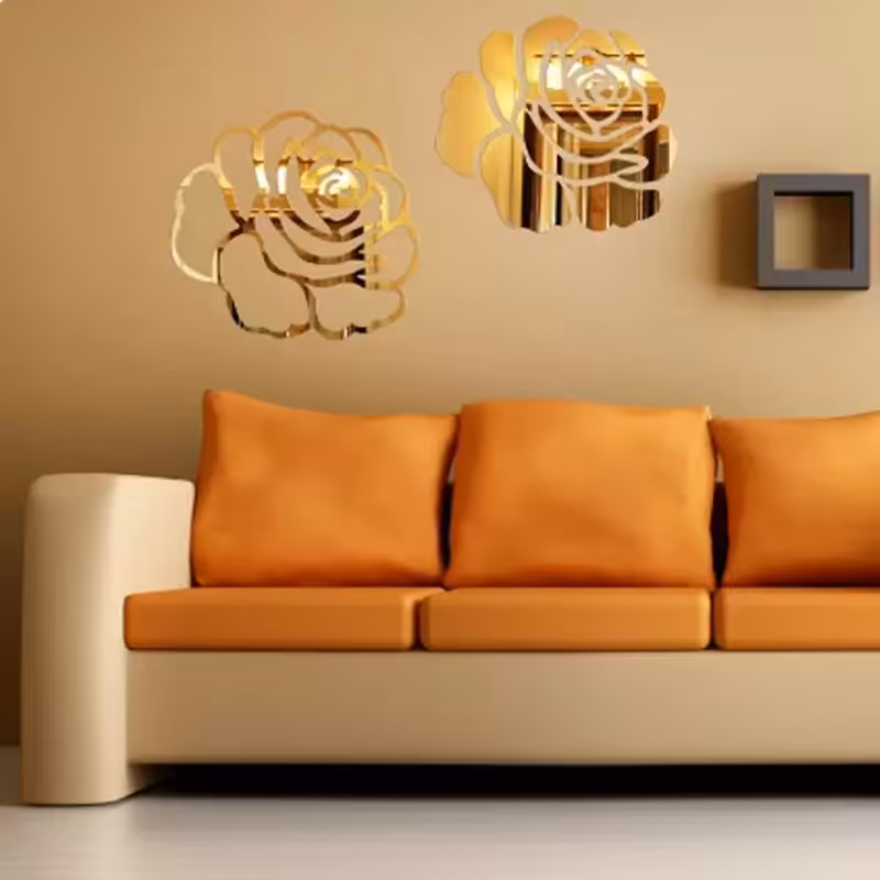 آینه تزئینی مولتی استایل طرح گل رز رنگ طلایی ونقره ای