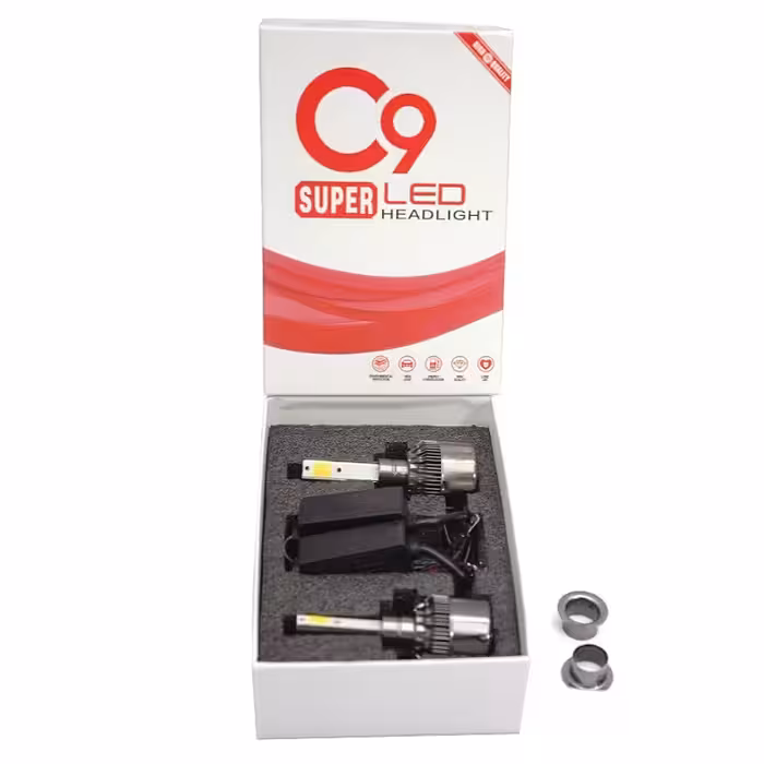 هدلایت سه رنگ چهار حالته c9 پایه H1 بسیار پرقدرت شامل رنگ های سفید لیمویی ابی و چشمک زن