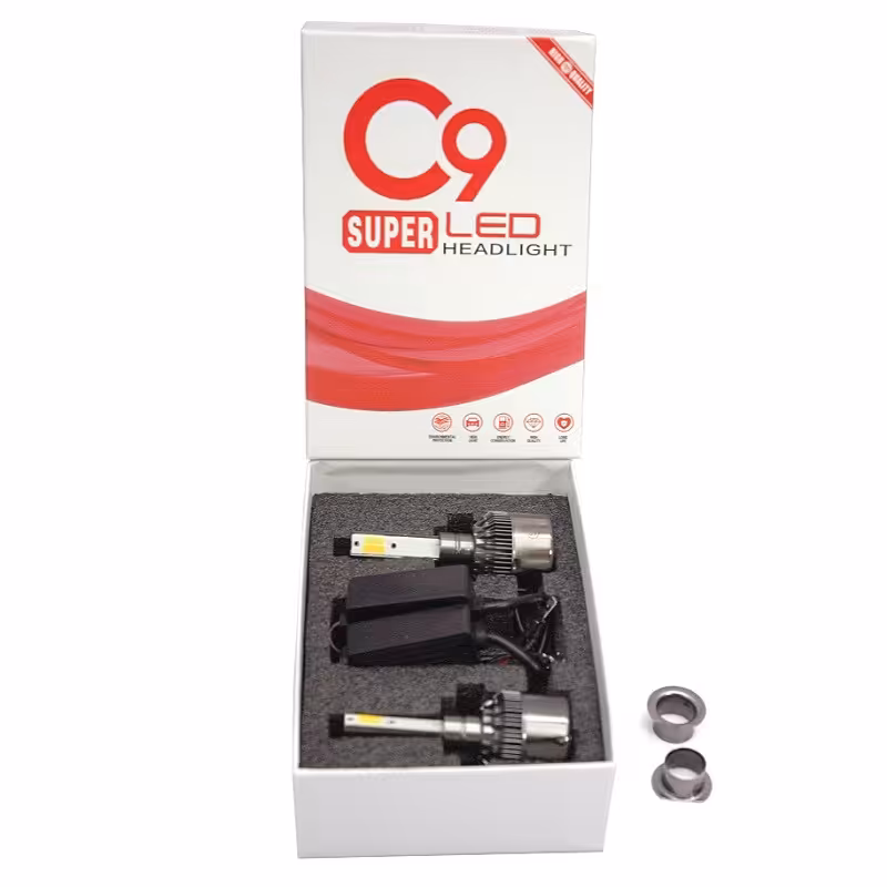 هدلایت سه رنگ چهار حالته c9 پایه H1 بسیار پرقدرت شامل رنگ های سفید لیمویی ابی و چشمک زن