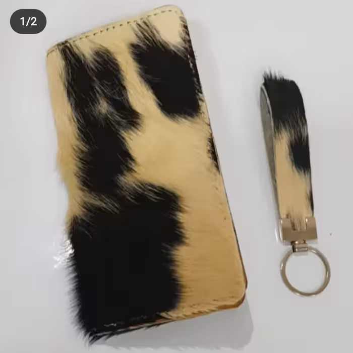 ست جا کلیدی و کیف پولی دولت چرم با کیفیت مویی گاوی قابلیت جای اسکناس و کارت وسکه