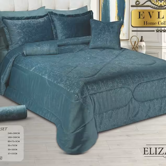 روتختی مخمل پنلی ترک درجه یک طرح الیزابت دو نفره 9 تکه رنگ سبز آبی