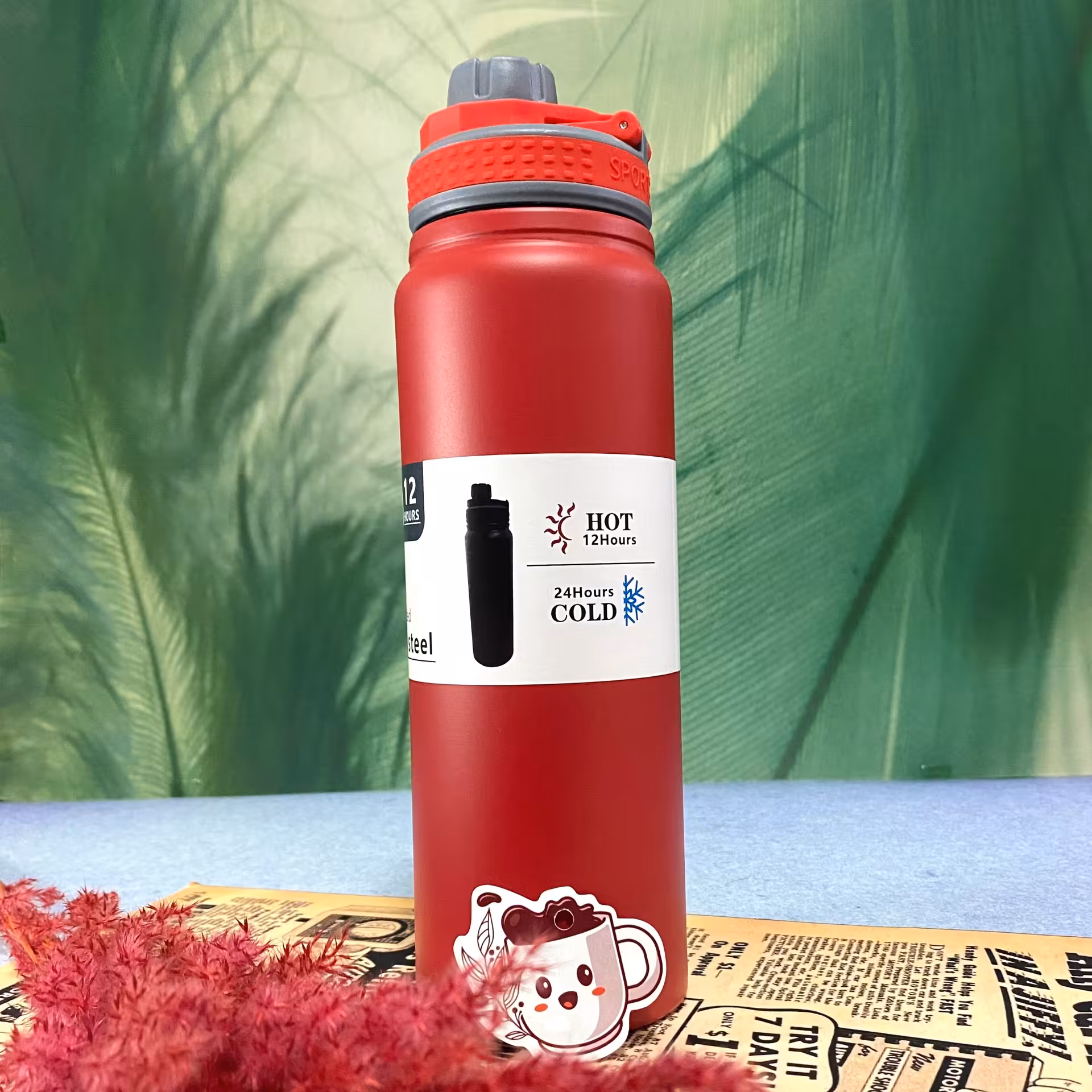 فلاسک مدل قمقمه ای رنگ قرمز گنجایش 0.75 لیتر