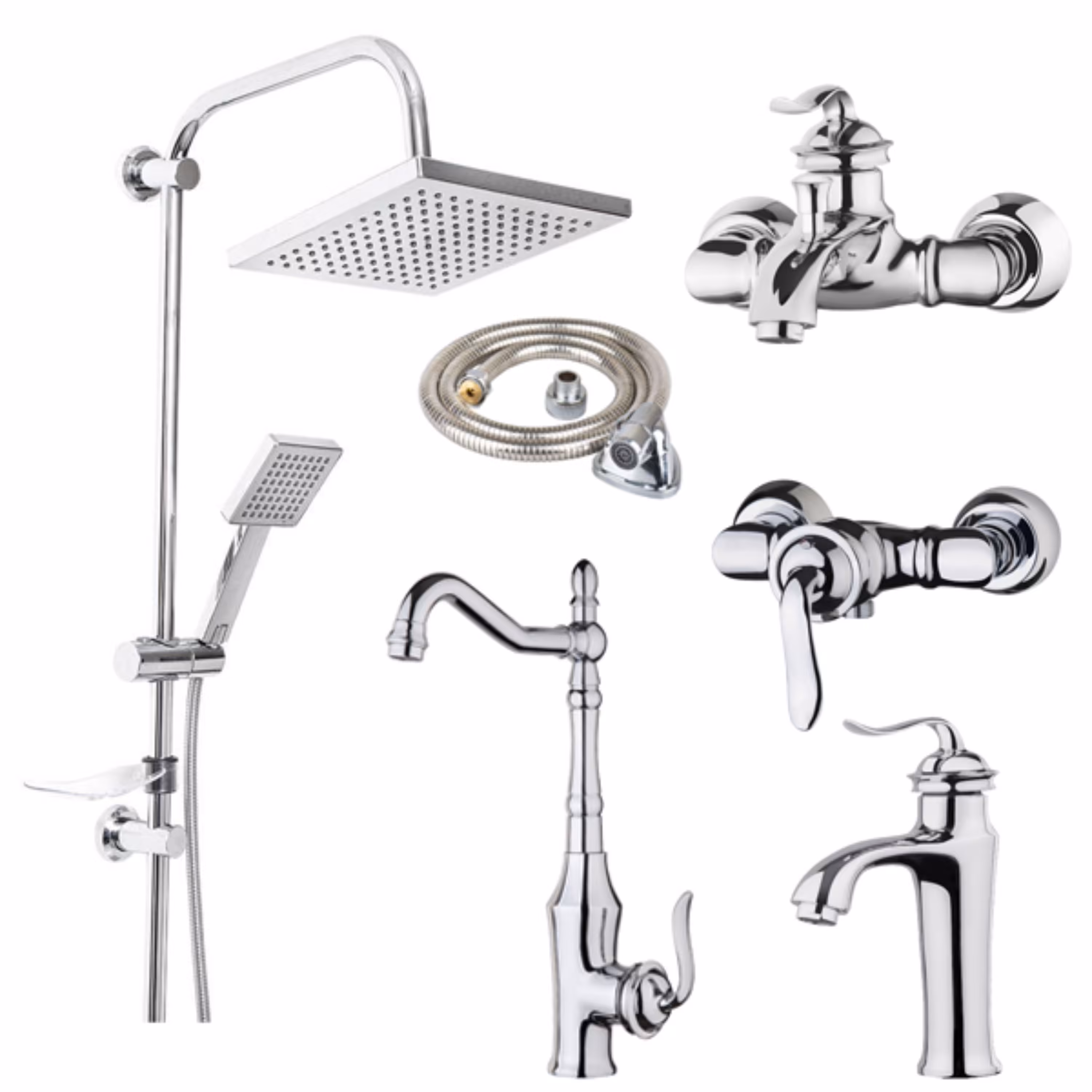 ست شیرآلات مدل هلن کروم به همراه دوش حمام و شلنگ توالت کروم