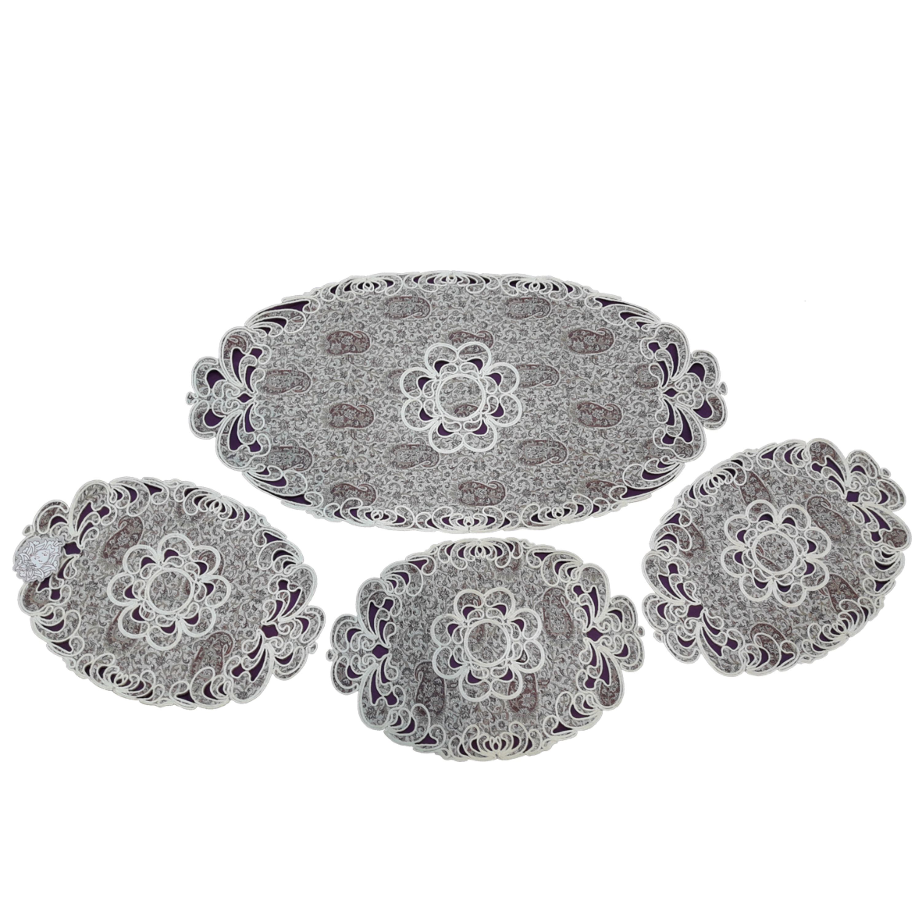 ست رومیزی 4 تکه ترمه هویه کاری کرمی(کد40053)