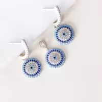 نیم ست نقره چشم نظر طرح جدید با نگین فیروزه ای کد 1618