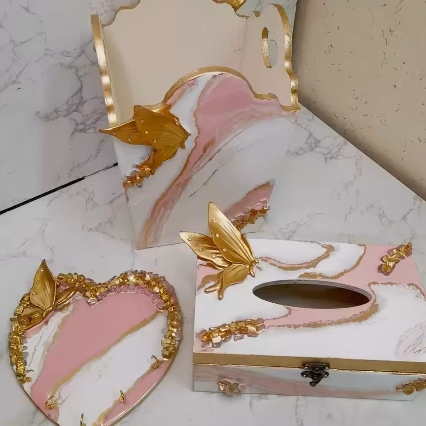 ست سه تکه سطل و جا دستمال و جاکلیدی