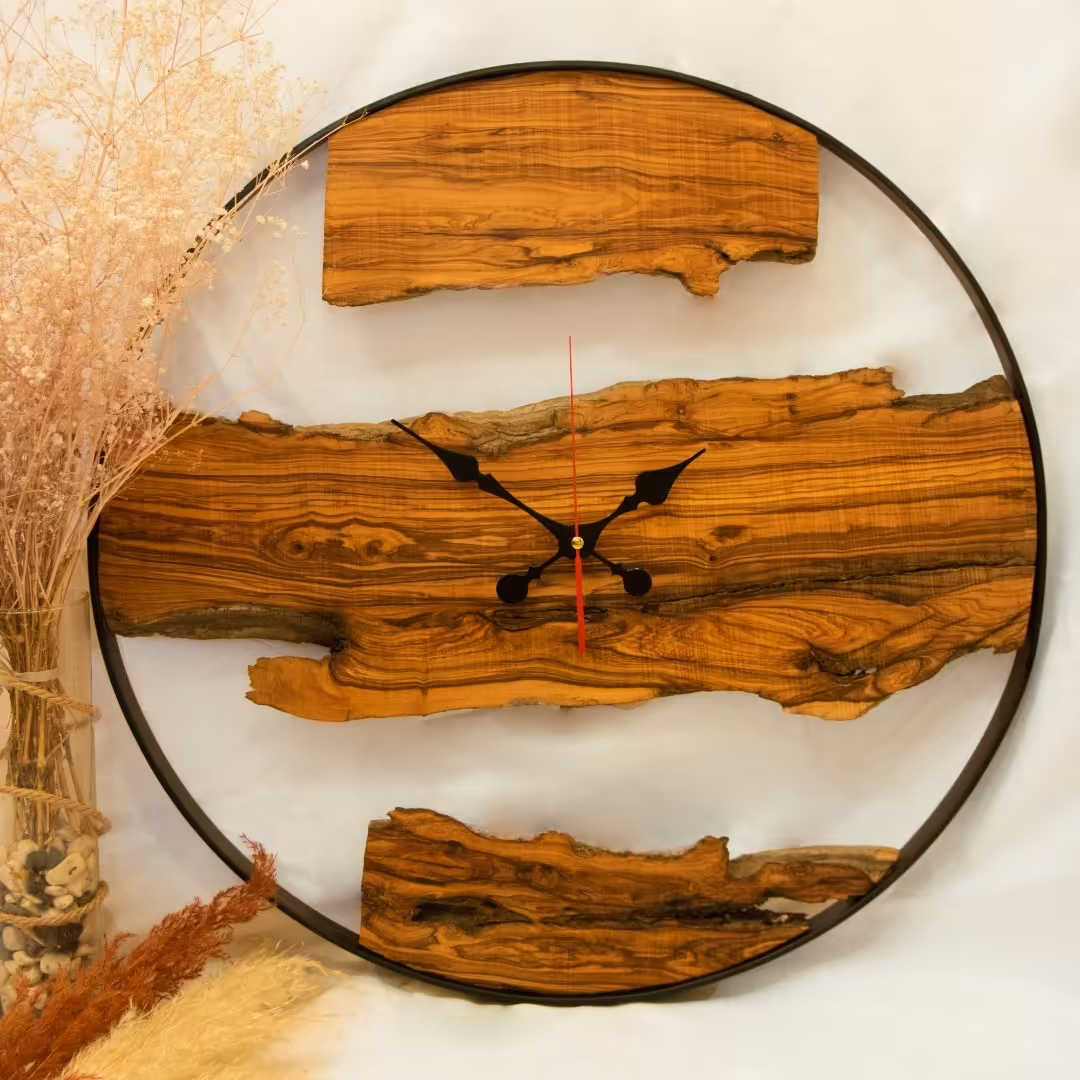 ساعت دیواری روستیک قطر60 چوب خوش نقش زیتون