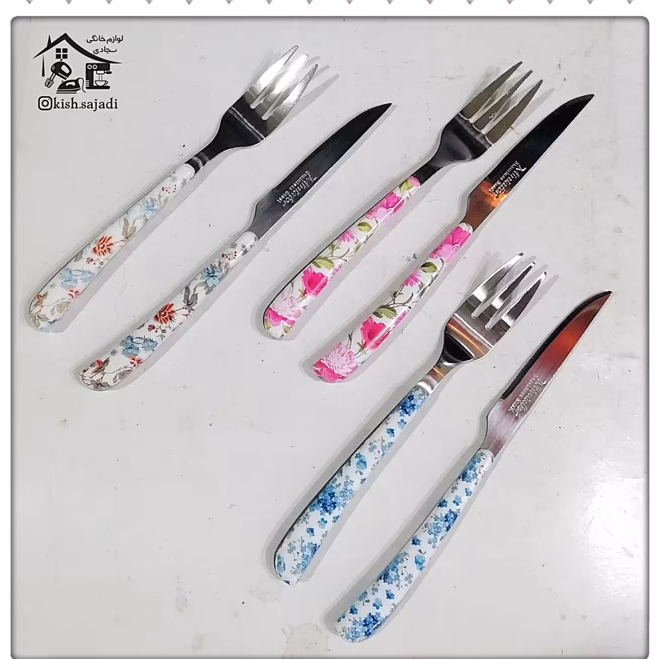 کارد و چنگال دسته گلدار مینیاتور 