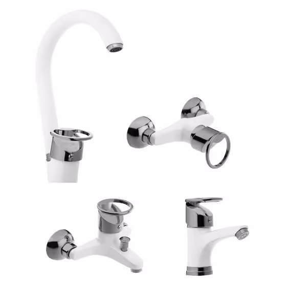 ست 4 تیکه شیرآلات النگویی سفید کروم