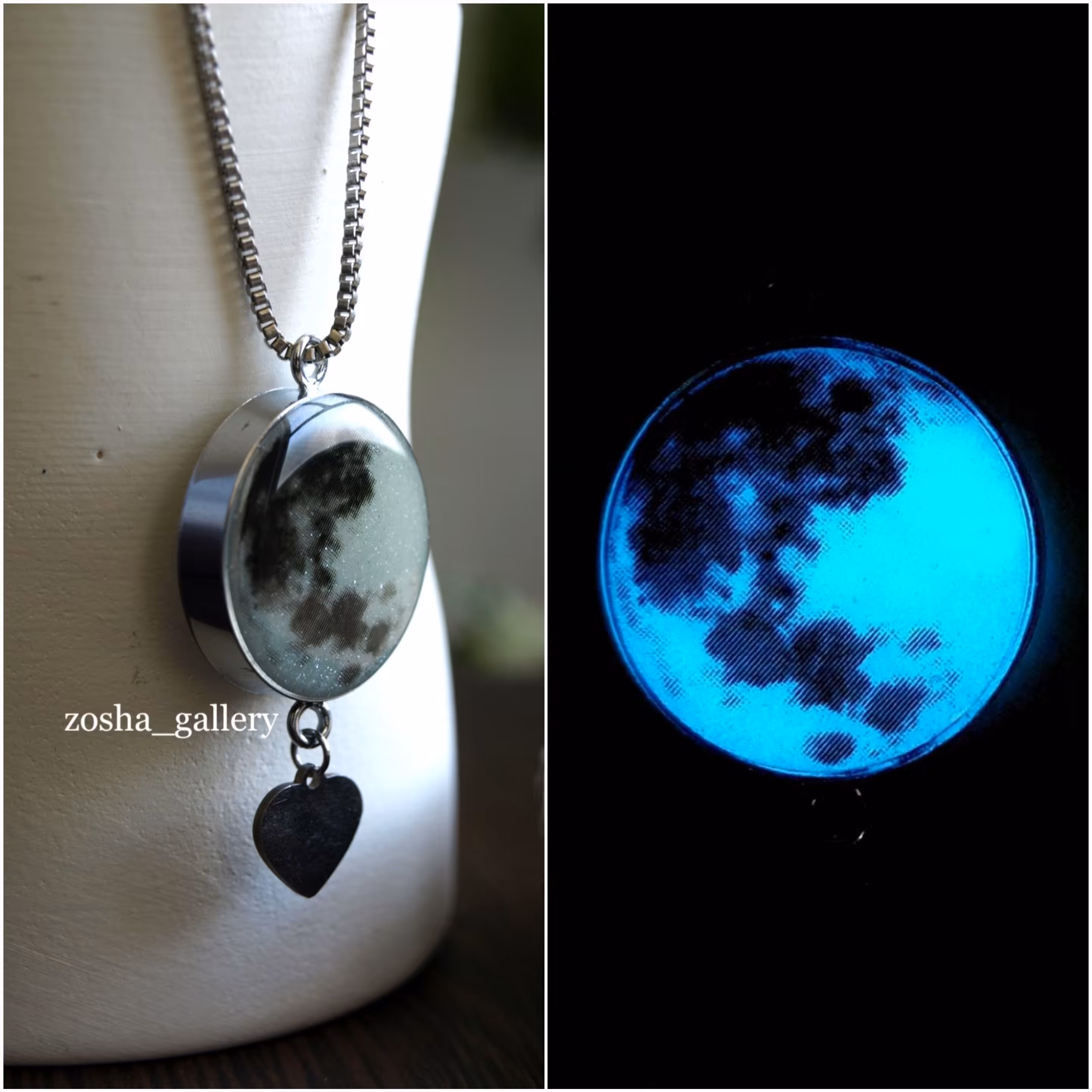 ماه شب تاب دارای آویز قلب  با فریم نقره ای و رنگ ثابت 